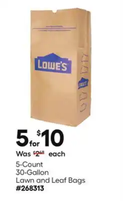 Lowe's 5-Count 30-Gallon Lawn and Leaf Bags offer