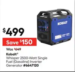Lowe's Kobalt Whisper 2500-Watt Single Fuel (Gasoline) Inverter Generator offer