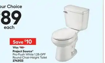 Lowe's Project Source Pro-Flush White 1.28-GPF Round Chair-Height Toilet offer