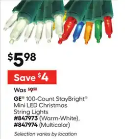 Lowe's GE 100-Count StayBright Mini LED Christmas String Lights offer