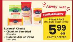 ACME Lucerne Cheese pkg Chunk or Shredded 32 oz., Natural Slice or String 24 oz. pkg offer