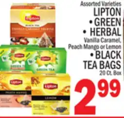 C Town LIPTON GREEN, HERBAL VANILLA CARAMEL, PEACH MANGO OR LEMON BLACK TEA BAGS offer