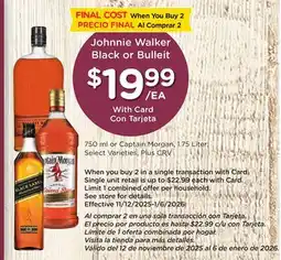 Ralphs Johnnie Walker Black or Bulleit 750 ml or Captain Morgan, 1.75 Liter offer