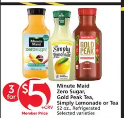 Albertsons Minute Maid Zero Sugar, Gold Peak Tea, Simply Lemonade or Tea offer
