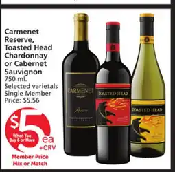 Albertsons Carmenet Reserve, Toasted Head Chardonnay or Cabernet Sauvignon offer