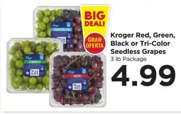 Food 4 Less Kroger Red, Green, Black or Tri-Color Seedless Grapes offer