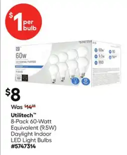 Lowe's Utilitech 8-Pack 60-Watt Equivalent (9.5W) Daylight Indoor LED Light Bulbs offer