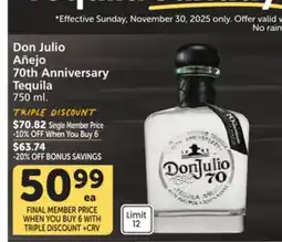 Pavilions Don Julio Añejo 70th Anniversary Tequila offer