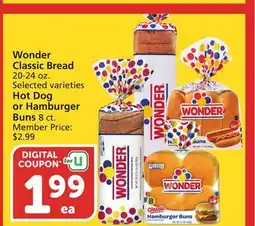 Pavilions Wonder Classic Bread 20-24 oz. Hot Dog or Hamburger Buns 8 ct offer