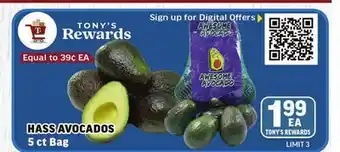 Tony’s Fresh Market HASS AVOCADOS offer