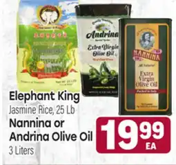 Tony’s Fresh Market Elephant King Jasmine Rice, 25Lb Nannina or Andrina Olive Oil 3 Liters offer