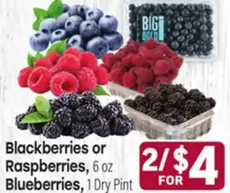 Tony’s Fresh Market Blackberries or Raspberries , 6 oz Blueberries, 1 Dry Pint offer