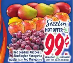 Jewel-Osco Red Seedless Grapes lb., Washington Honeycrisp Apples lb., or Red Mangos ea offer