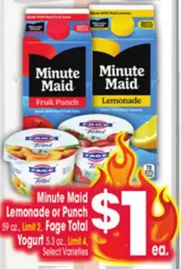 Jewel-Osco Minute Maid Lemonade or Punch 59 oz., Fage Total 5.3 oz offer