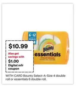 CVS Bounty Select-A-Size 4 double roll or essentials 6 double roll offer