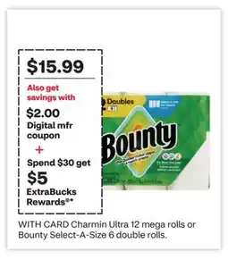 CVS Charmin Ultra 12 mega rolls or Bounty Select-A-Size 6 double rolls offer