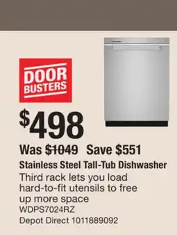 The Home Depot Stainless Steel Tall-Tub Dishwasher offer