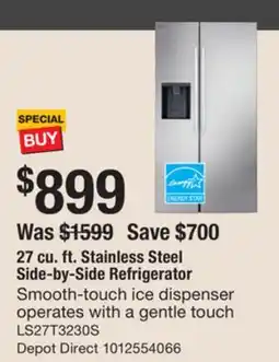 The Home Depot LG 27 cu. ft. Stainless Steel Side-by-Side Refrigerator offer