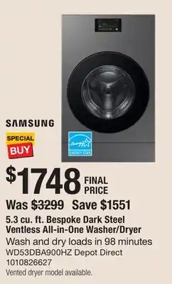 The Home Depot 5.3 cu. ft. Bespoke Dark Steel Ventless All-in-One Washer/Dryer offer