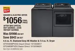 The Home Depot GE 4.5 cu. ft. Diamond Gray HE Washer & 7.4 cu. ft. Dryer offer