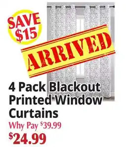 Ocean State Job Lot 4 Pack Blackout Printed Window Curtains offer