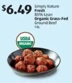 Aldi Simply Nature Fresh 85% Lean Organic Grass-Fed Ground Beef offer