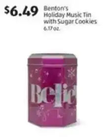 Aldi Benton's Holiday Music Tin with Sugar Cookies offer