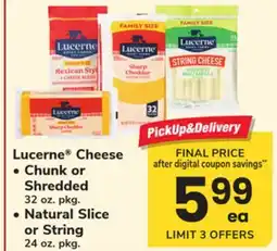 ACME Lucerne Cheese Chunk or Shredded 32 oz. pkg., Natural Slice or String 24 oz. pkg offer
