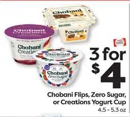 Weis Markets Chobani Flips, Zero Sugar, or Creations Yogurt Cup offer
