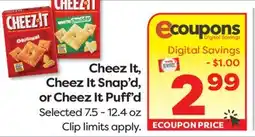 Weis Markets Cheez It, Cheez It Snap'd, or Cheez It Puff'd offer
