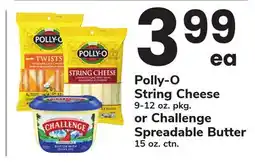 ACME Polly-O String Cheese 9-12 oz. pkg. or Challenge Spreadable Butter 15 oz. ctn offer