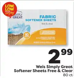 Weis Markets Weis Simply Great Softener Sheets Free & Clear offer