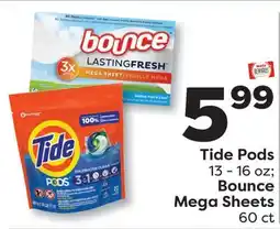Weis Markets Tide Pods 13-16 oz Bounce Mega Sheets 60 ct offer