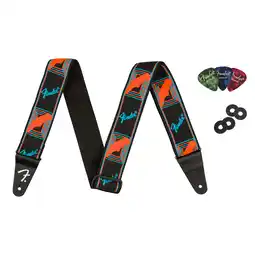 Walmart Fender Neon Monogrammed 2-Inch Guitar Strap - Blue and Orange w/ Strap Blocks offer