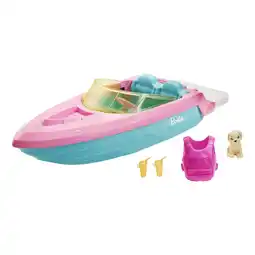 Walmart Barbie Toy Boat Set with Puppy, Life Vest and Beverage Accessories, Floats in Water (Seats 3 Dolls) offer