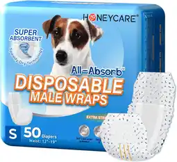 Walmart Honey Care All-Absorb A26 Disposable Male Dog Wrap, 50 Count, Small,Super Absorbent, Breathable offer