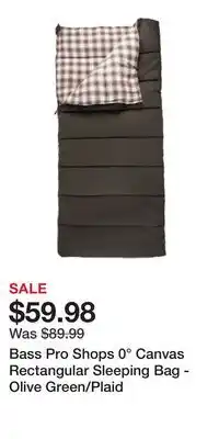 Cabela's Bass Pro Shops 0° Canvas Rectangular Sleeping Bag - Olive Green/Plaid offer