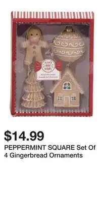 TJ Maxx PEPPERMINT SQUARE Set Of 4 Gingerbread Ornaments offer