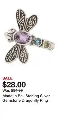 TJ Maxx Made In Bali Sterling Silver Gemstone Dragonfly Ring offer