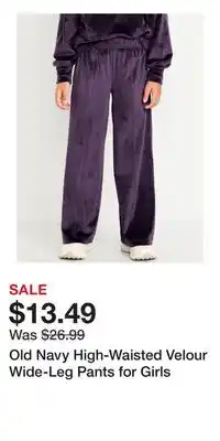 Old Navy Old Navy High-Waisted Velour Wide-Leg Pants for Girls offer