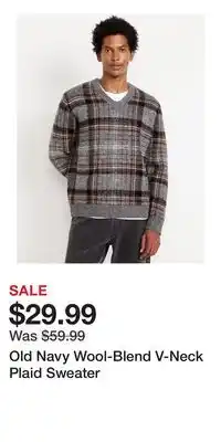 Old Navy Old Navy Wool-Blend V-Neck Plaid Sweater offer