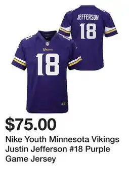 Dick's Sporting Goods Nike Youth Minnesota Vikings Justin Jefferson #18 Purple Game Jersey offer