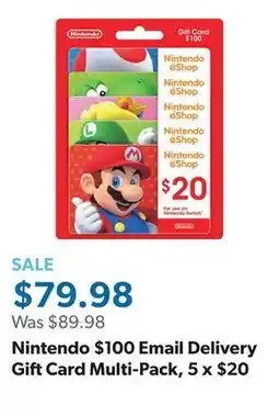 Sam's Club Nintendo $100 Email Delivery Gift Card Multi-Pack, 5 x $20 offer