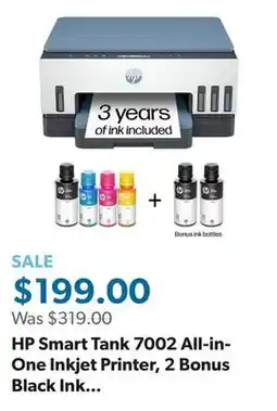Sam's Club HP Smart Tank 7002 All-in-One Inkjet Printer, 2 Bonus Black Ink Bottles offer