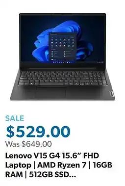 Sam's Club Lenovo V15 G4 15.6 FHD Laptop | AMD Ryzen 7 | 16GB RAM | 512GB SSD | Windows 11 Home offer