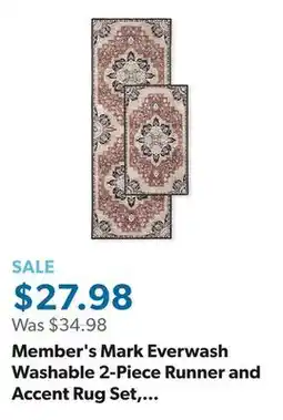 Sam's Club Member's Mark Everwash Washable 2-Piece Runner and Accent Rug Set, Assorted Designs offer