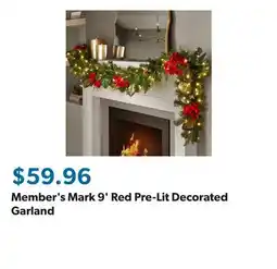 Sam's Club Member's Mark 9' Red Pre-Lit Decorated Garland offer