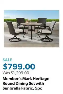 Sam's Club Member's Mark Heritage Round Dining Set with Sunbrella Fabric, 5pc offer