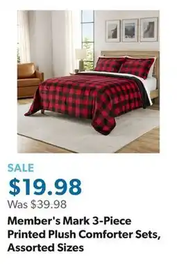 Sam's Club Member's Mark 3-Piece Printed Plush Comforter Sets, Assorted Sizes offer