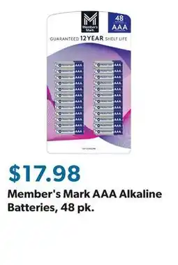 Sam's Club Member's Mark AAA Alkaline Batteries, 48 pk offer